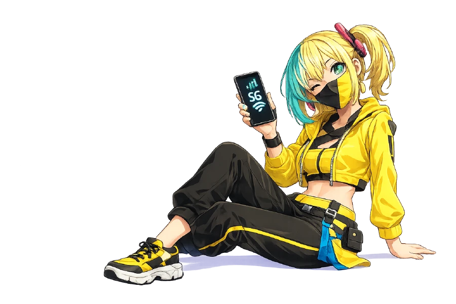 Anime-Charakter mit 5G-Smartphone – Tarif-Guide